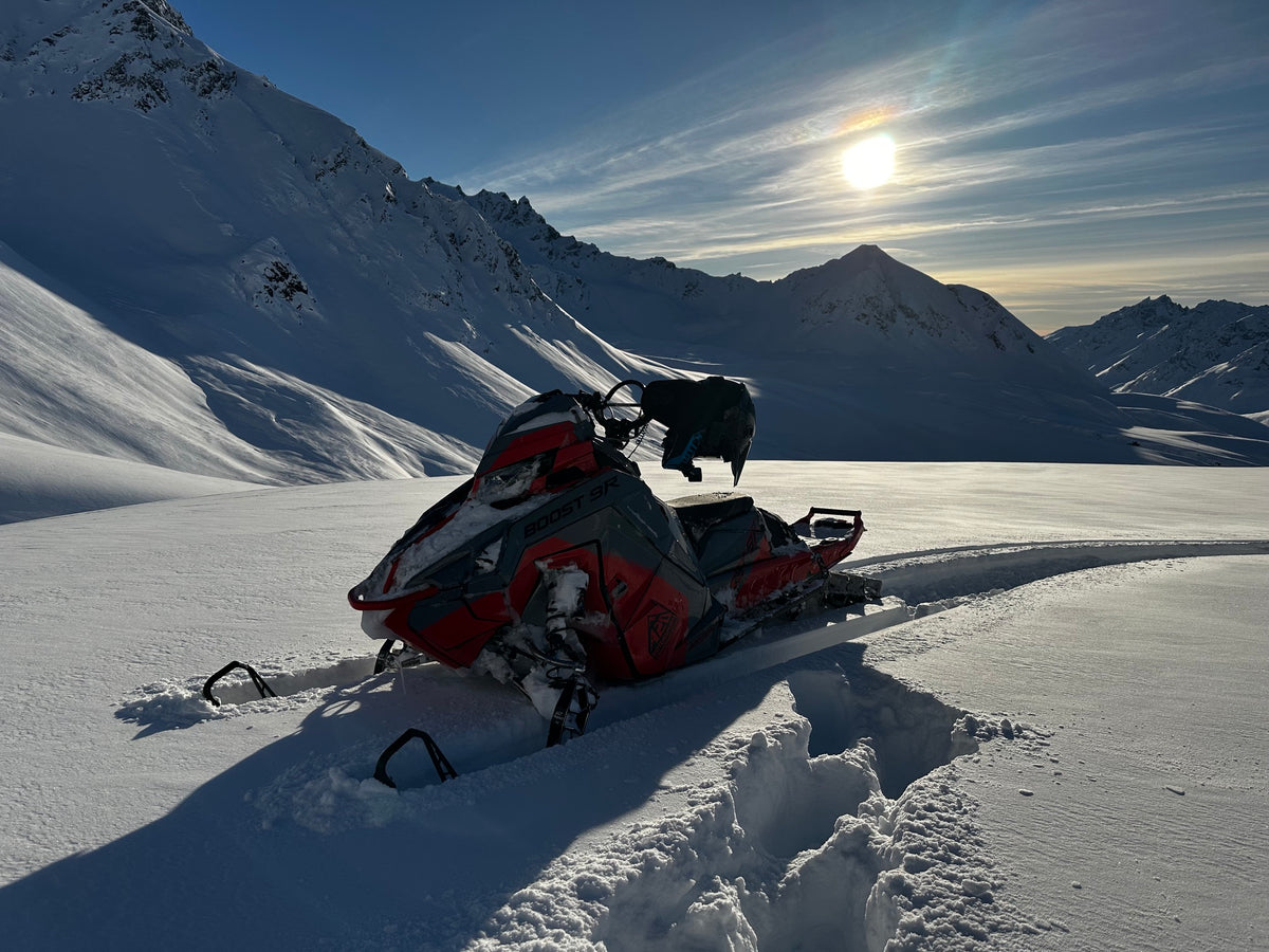 Snowmobile in the Alaska backcountry