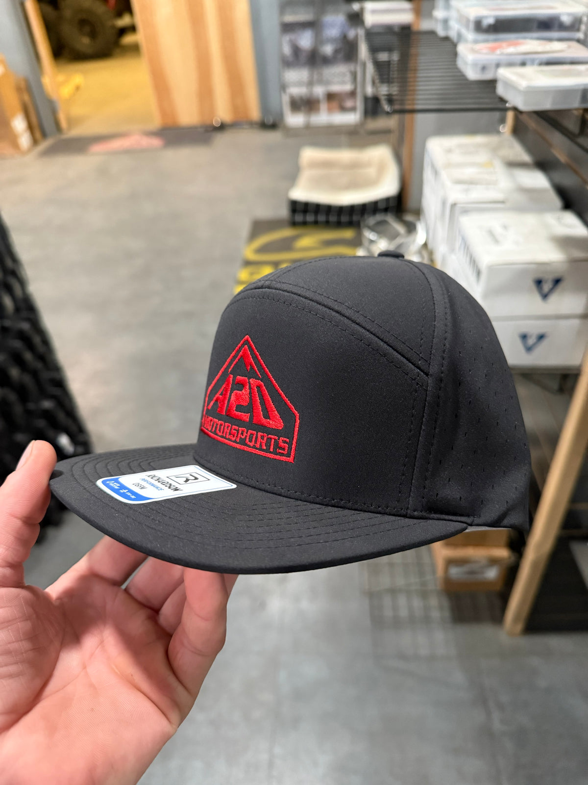 A2D Motorsports Richardson Performance hat, black with red embroidered mountain logo