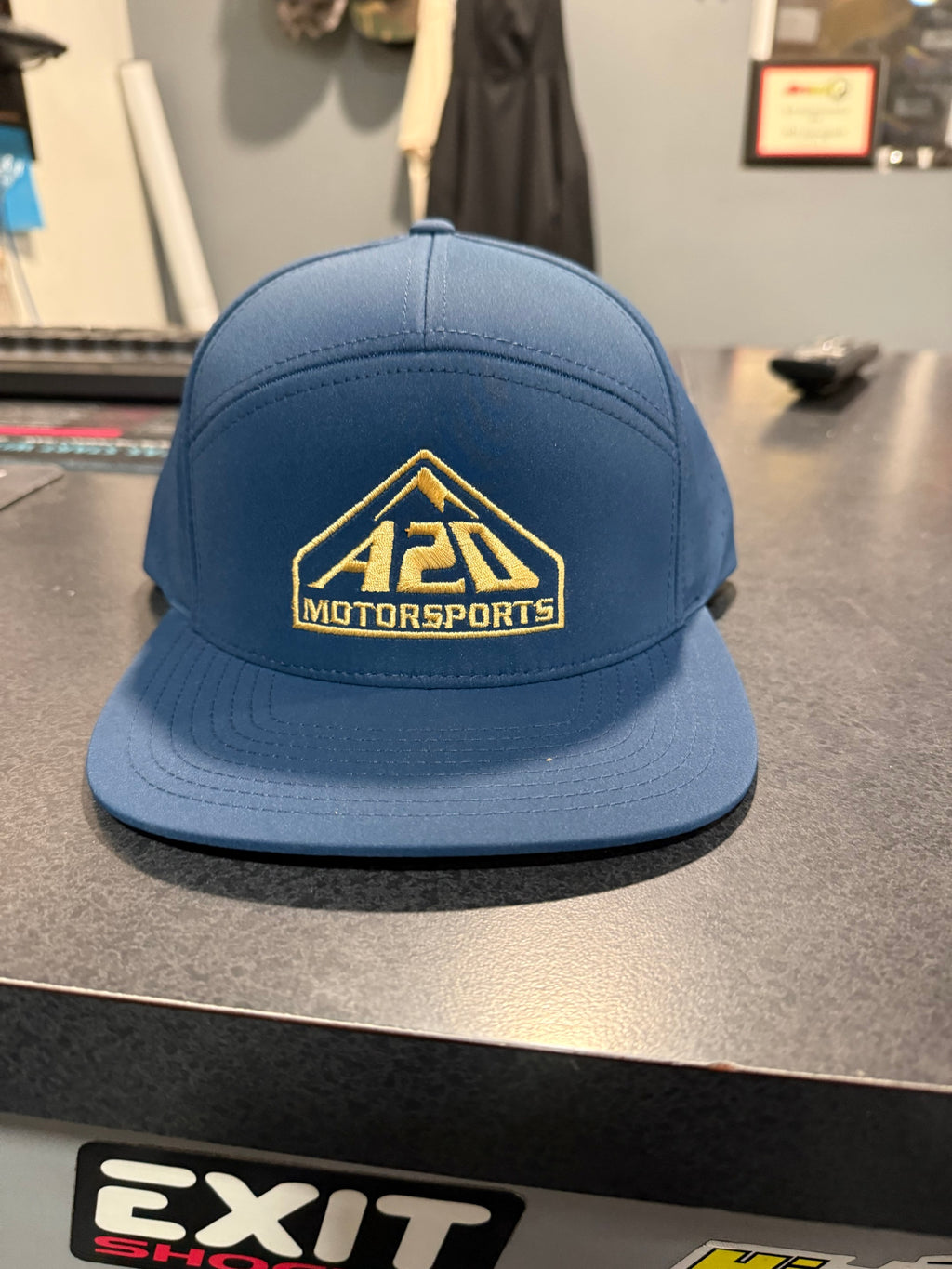 A2D Motorsports Richardson Performance hat, blue with gold embroidered mountain logo