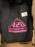 A2D Motorsports black hoodie with pink mountain logo