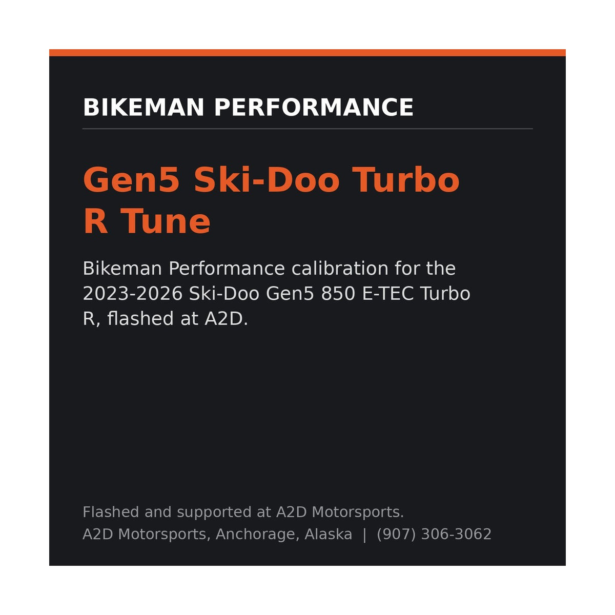 Bikeman Performance Torque Link tune for Ski-Doo Gen5 850 E-TEC Turbo R, flashed at A2D Motorsports