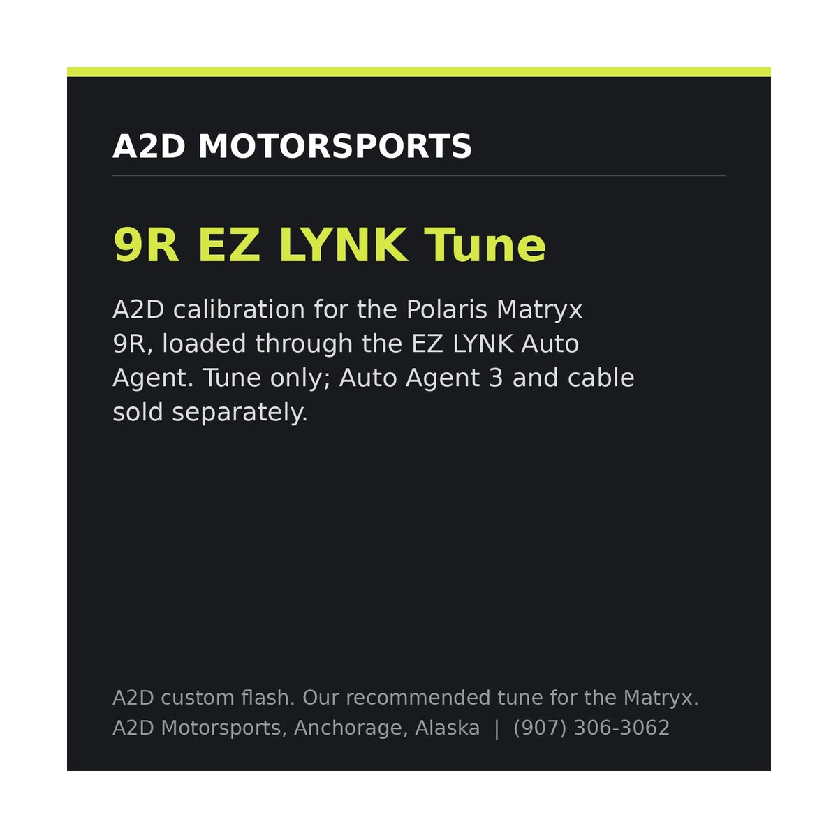 A2D 9R EZ LYNK tune for Polaris Matryx 9R, loaded through the EZ LYNK Auto Agent
