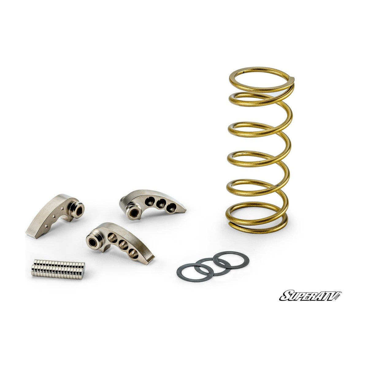 SuperATV Rev1 Stage 2 clutch kit for Polaris Xpedition: adjustable clutch arms, tuning weights, primary spring and shims